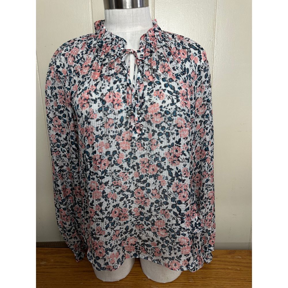 Veronica Beard Top Women's 8 Antonette Silk Blouse White‎ Pink Floral